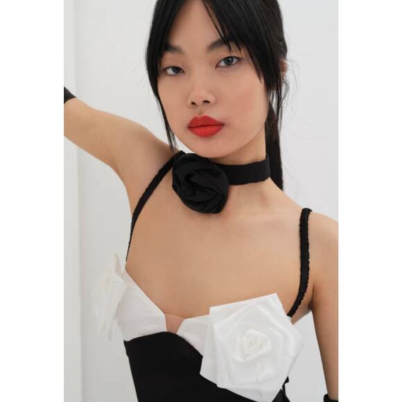 For Love & Lemons Rita Black & White Midi Dress Size Medium NWT - Picture 4 of 16